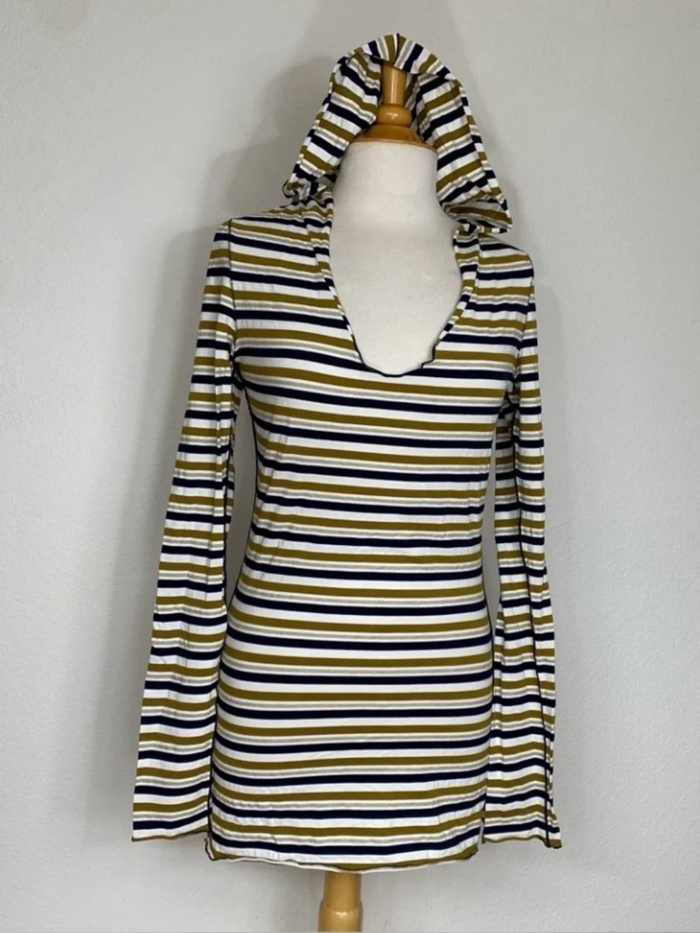 Free People Intimately Women Mustard Stripe Hooded Stretch Tunic Size Large Boho